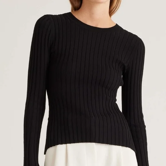 Quince Black Ribbed Long Sleeve Top - Picture 1 of 6